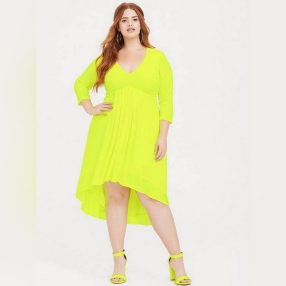 Torrid Neon Green Yellow High-Low Dress - Picture 1 of 10